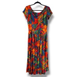 Carole Little Womens Sz 10 Tropical Hawaiian Floral Dress Midi Colorful Vintage